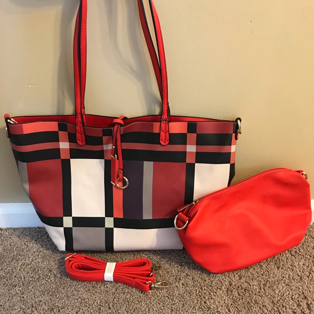 Large red tote 2in1 with crossbody